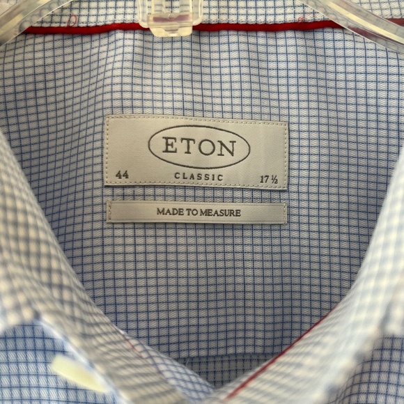 ETON Sz 17.5 / 44 Organic Cotton Check Elevated Twill 3D Dress Shirt Light Blue - Picture 3 of 12